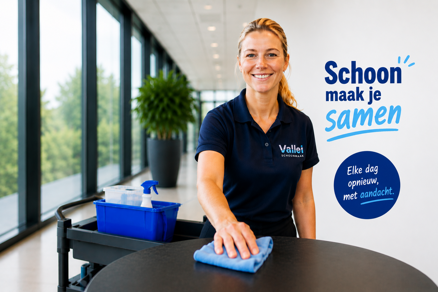 Medewerkster van Vallei Schoonmaak aan het werk